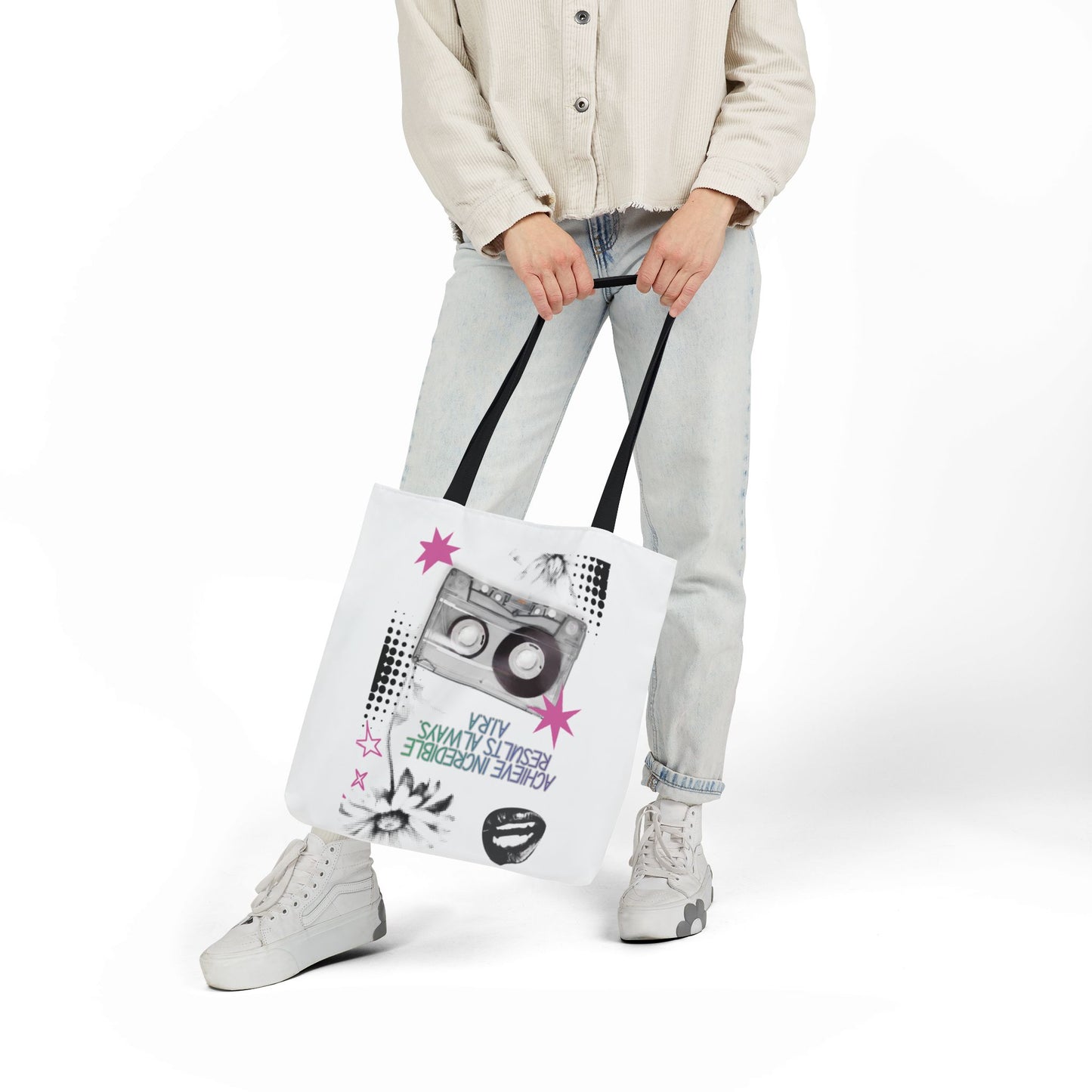 Personalized Initial Quote Cassette Vibes Canvas Tote Custom Name