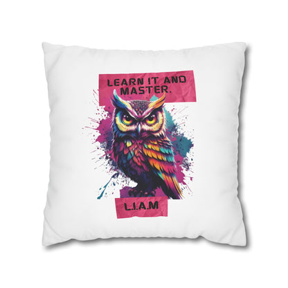 Personalized Initial Quote Owl — Custom Sayings on Square Poly Canvas Pillowcase