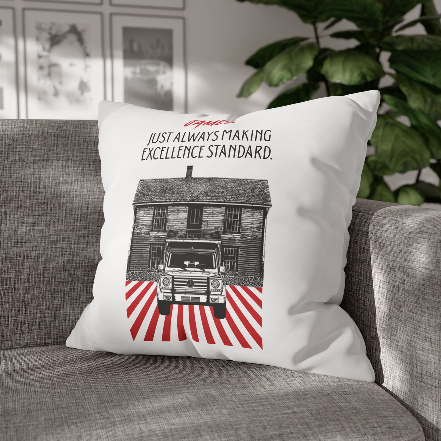 Personalized Initial Quote Vintage Car — Custom Sayings on Square Poly Canvas Pillowcase