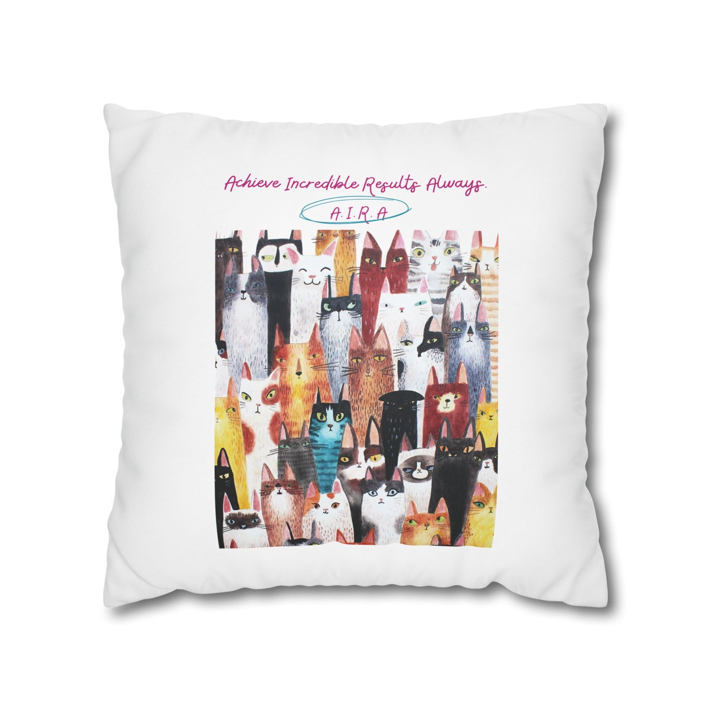 Personalized Initial Quote Cat Collage — Custom Sayings on Square Poly Canvas Pillowcase