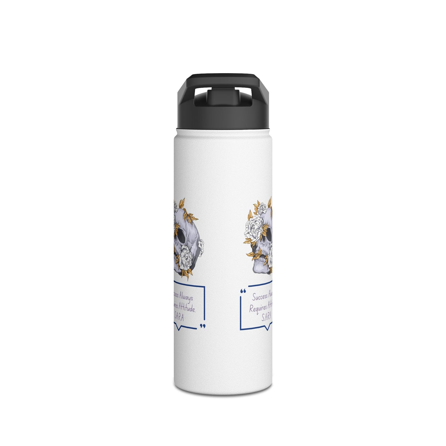 Personalized Initial Quote Floral Skull Stainless Steel Water Bottle