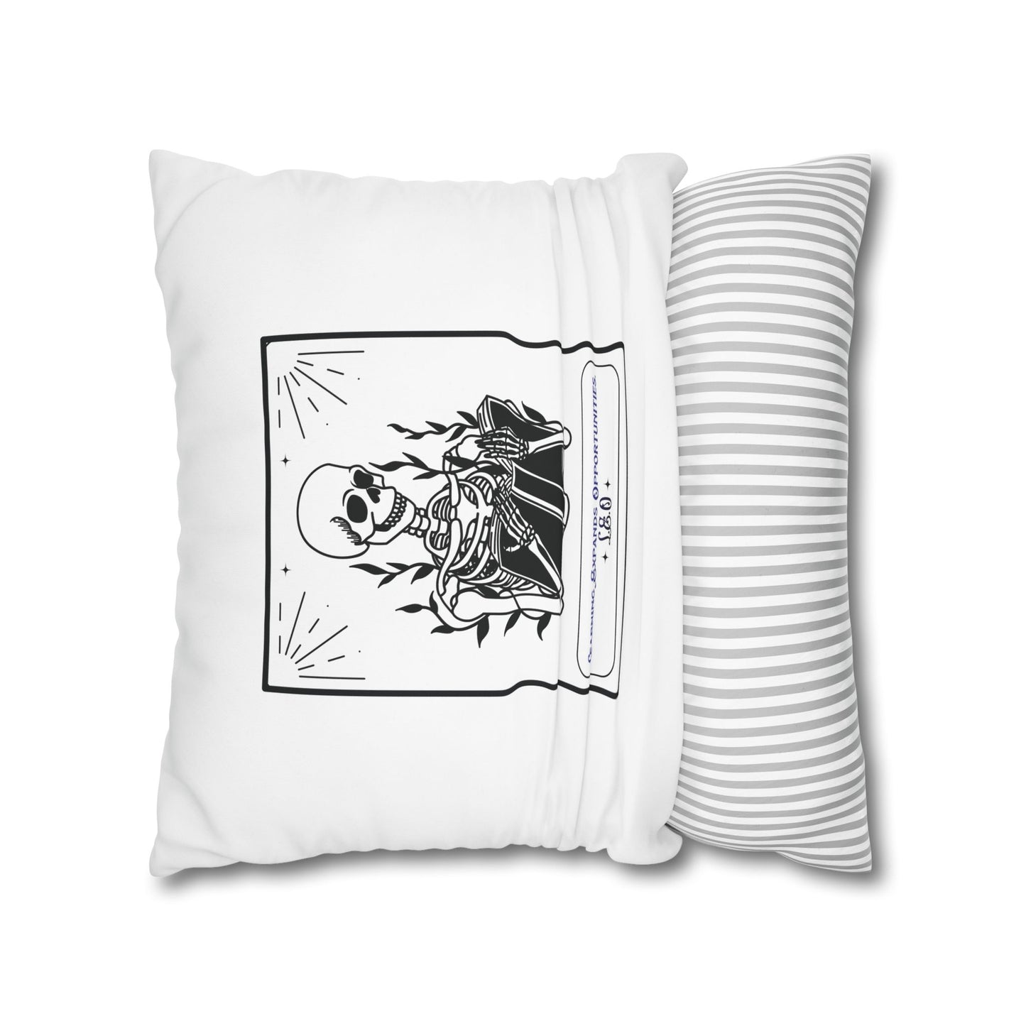 Personalized Initial Quote Skeleton — Custom Sayings on Square Poly Canvas Pillowcase