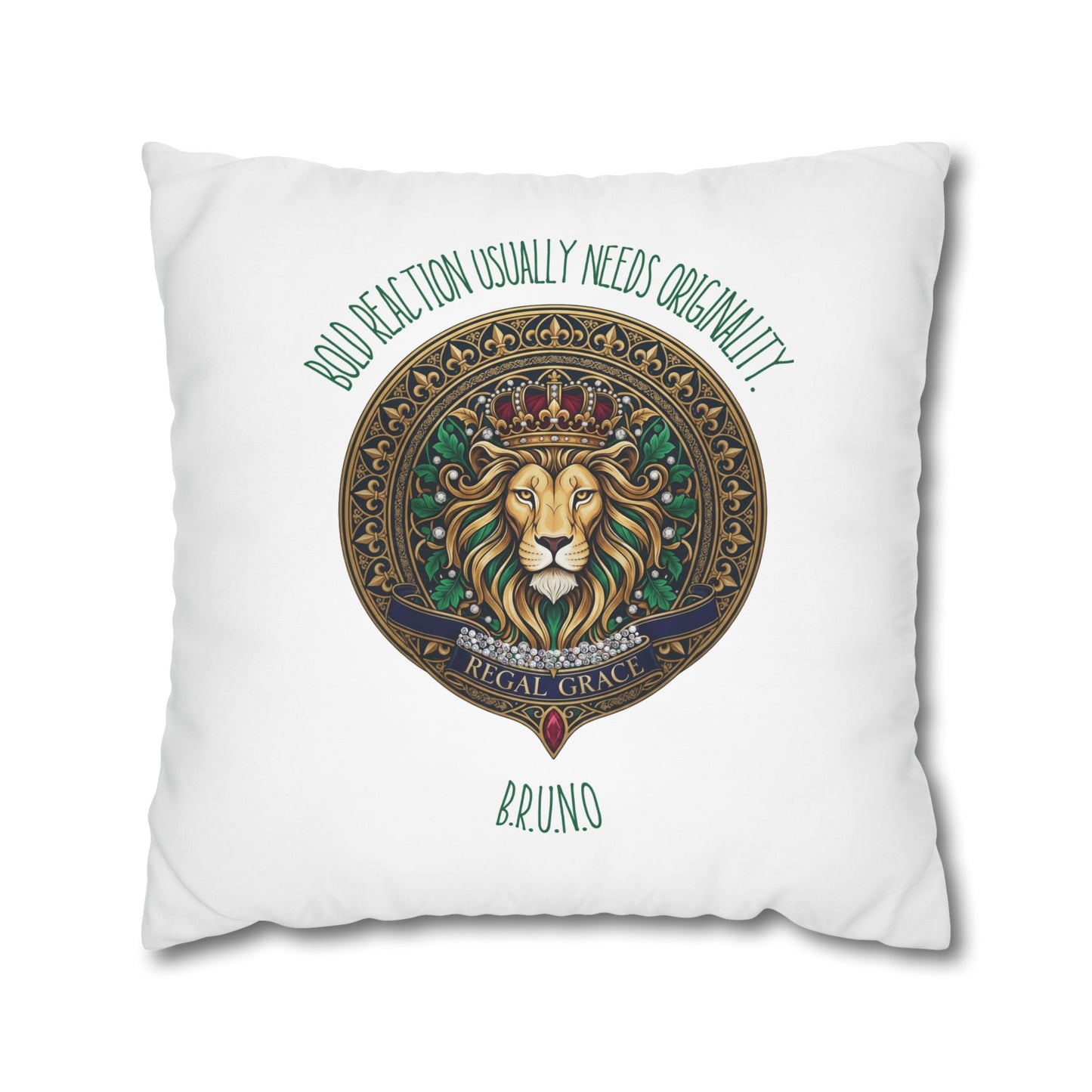 Personalized Initial Quote Circled Lion — Custom Sayings on Square Poly Canvas Pillowcase