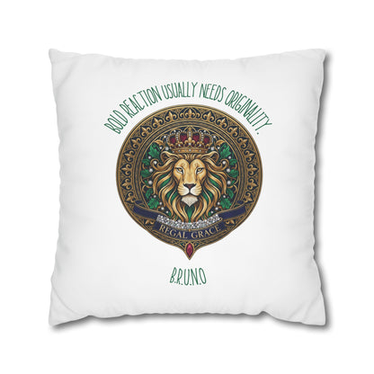 Personalized Initial Quote Circled Lion — Custom Sayings on Square Poly Canvas Pillowcase