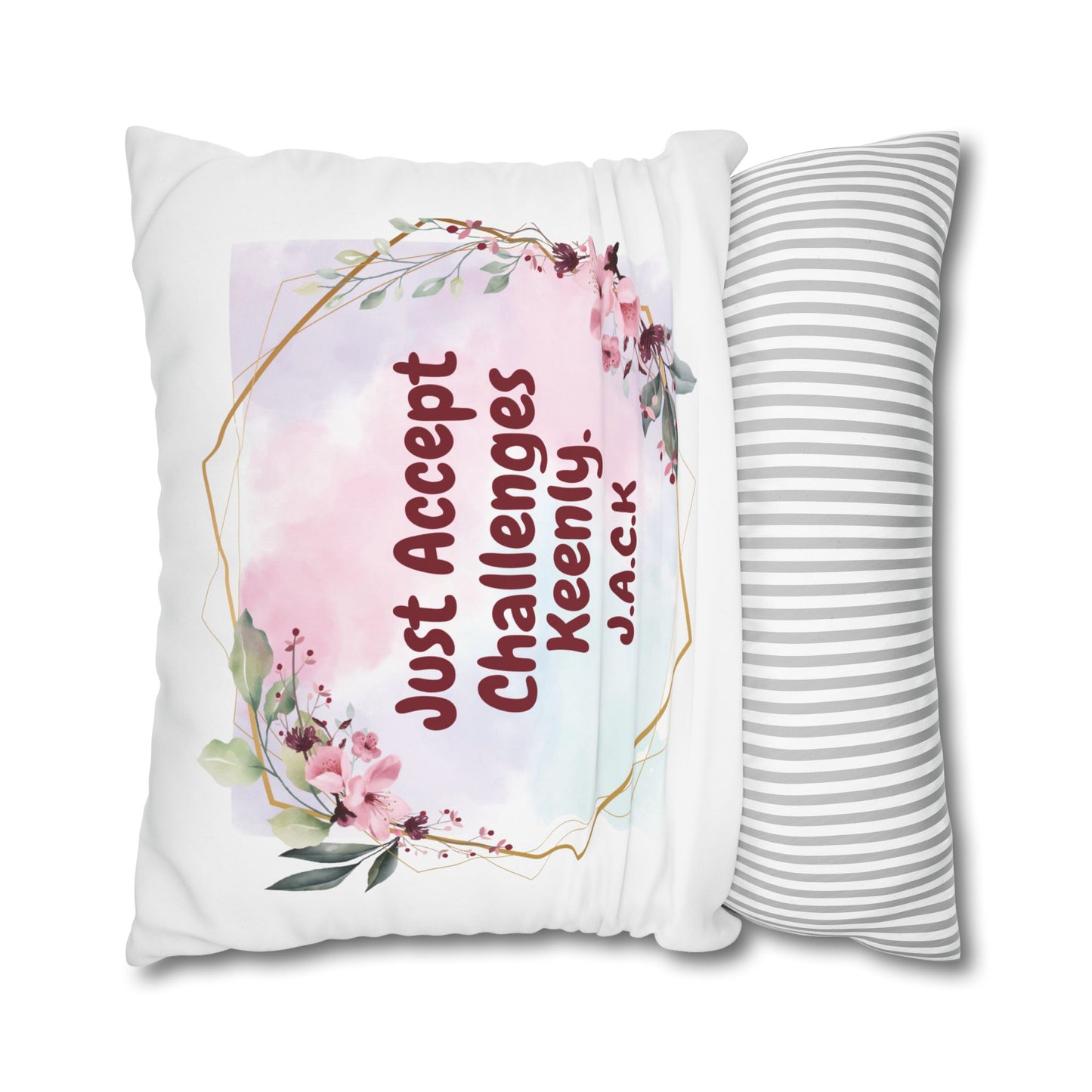 Personalized Initial Quote Floral Frame — Custom Sayings on Square Poly Canvas Pillowcase