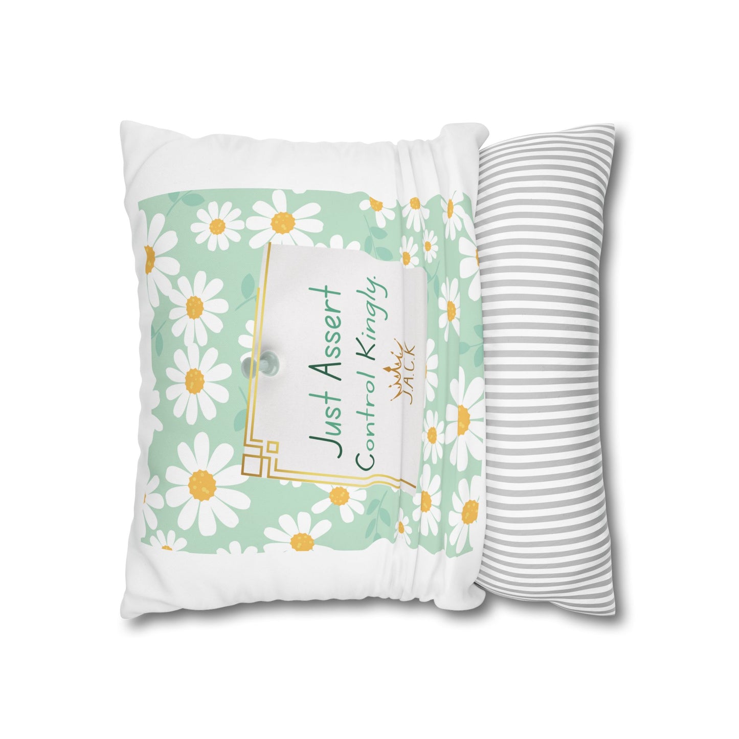 Personalized Initial Quote Floral Inspirational — Custom Sayings on Square Poly Canvas Pillowcase