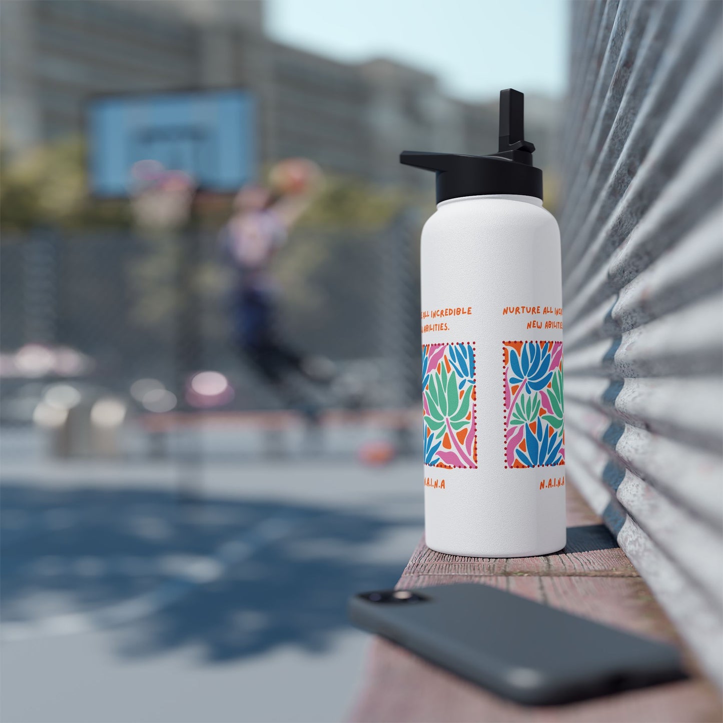 Personalized Initial Quote Floral Momentum Stainless Steel Water Bottle