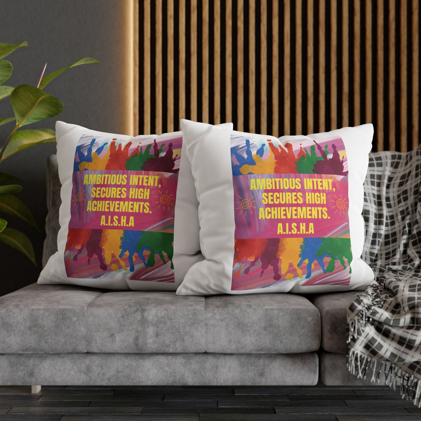 Personalized Initial Quote Colorful Paint — Custom Sayings on Square Poly Canvas Pillowcase