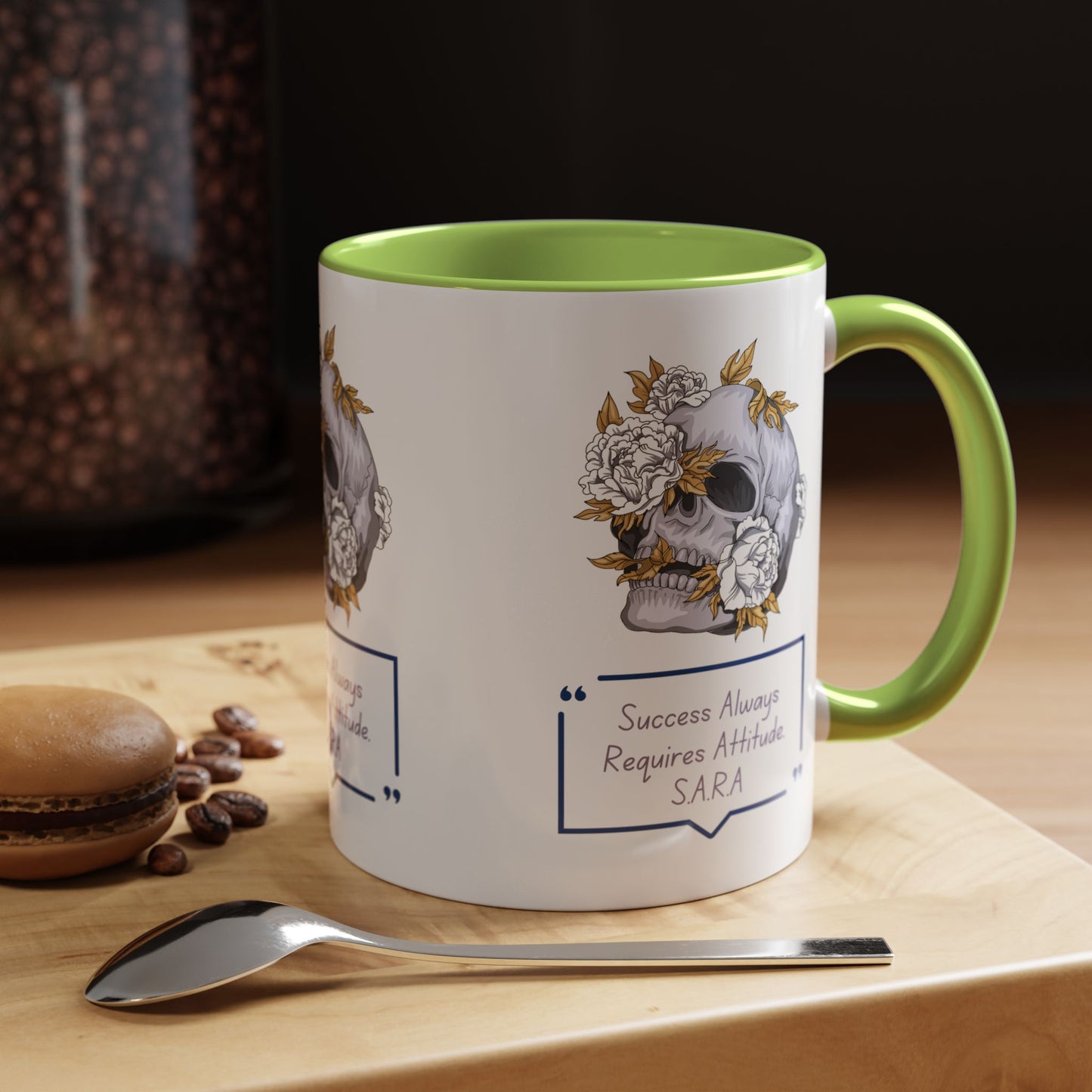 Personalized Initial Floral Skull Accent Coffee Mug