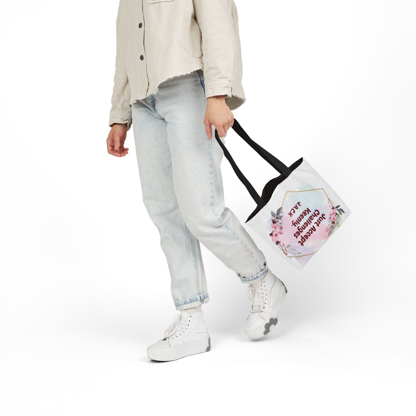 Personalized Initial Quote Floral Frame Canvas Tote Custom Name