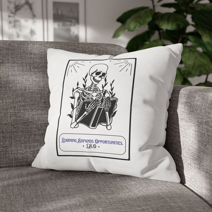 Personalized Initial Quote Skeleton — Custom Sayings on Square Poly Canvas Pillowcase