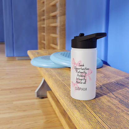 Personalized Initial Quote Pink Bow Stainless Steel Water Bottle