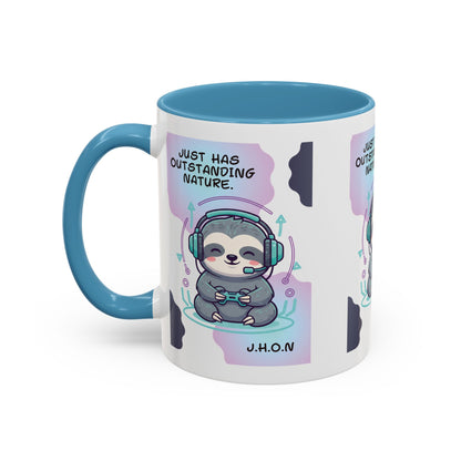Personalized Initial Sloth Gamer Accent Coffee Mug