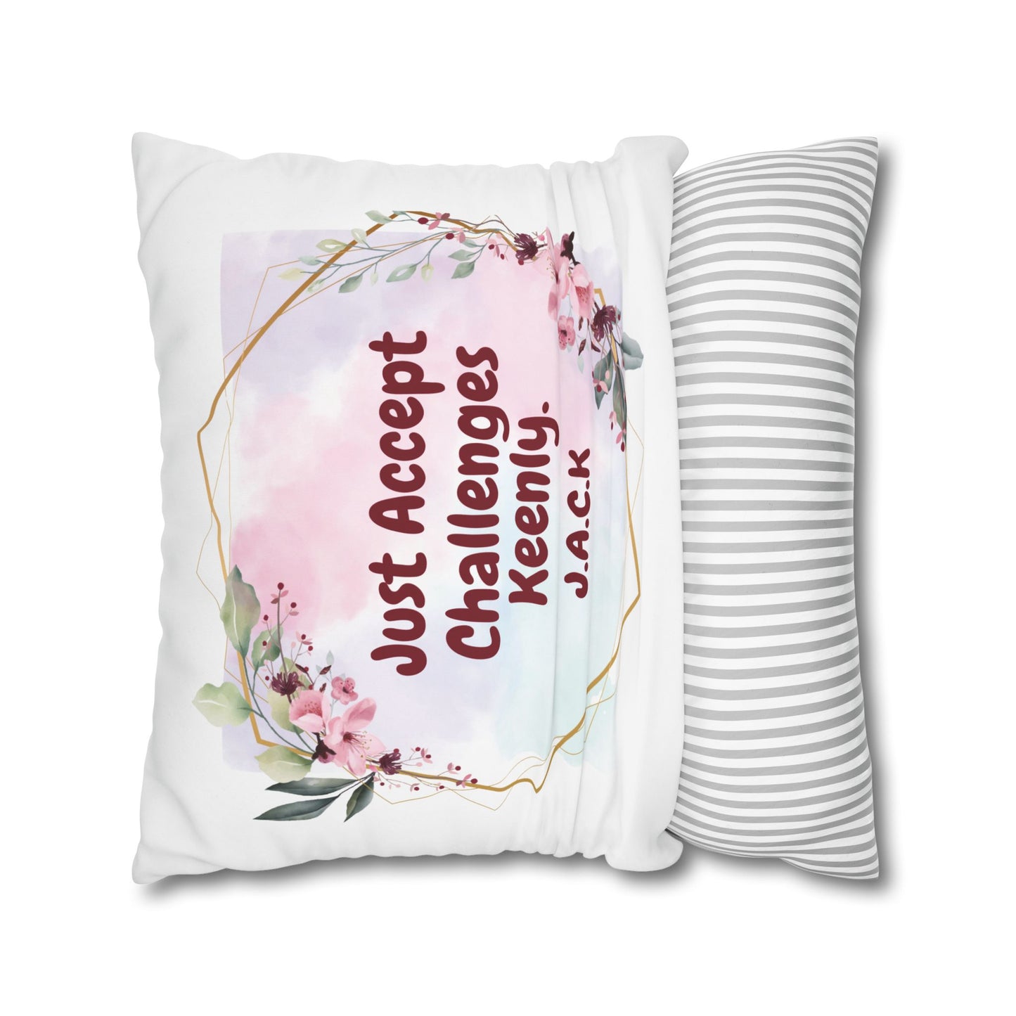 Personalized Initial Quote Floral Frame — Custom Sayings on Square Poly Canvas Pillowcase