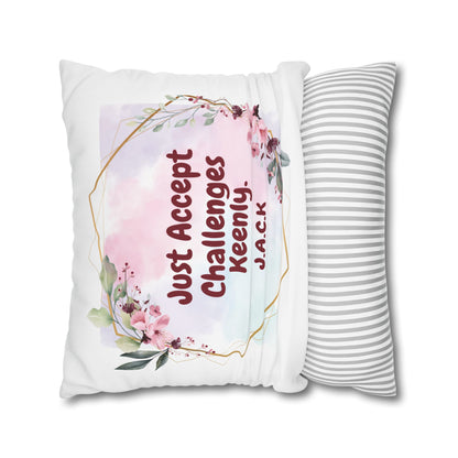 Personalized Initial Quote Floral Frame — Custom Sayings on Square Poly Canvas Pillowcase