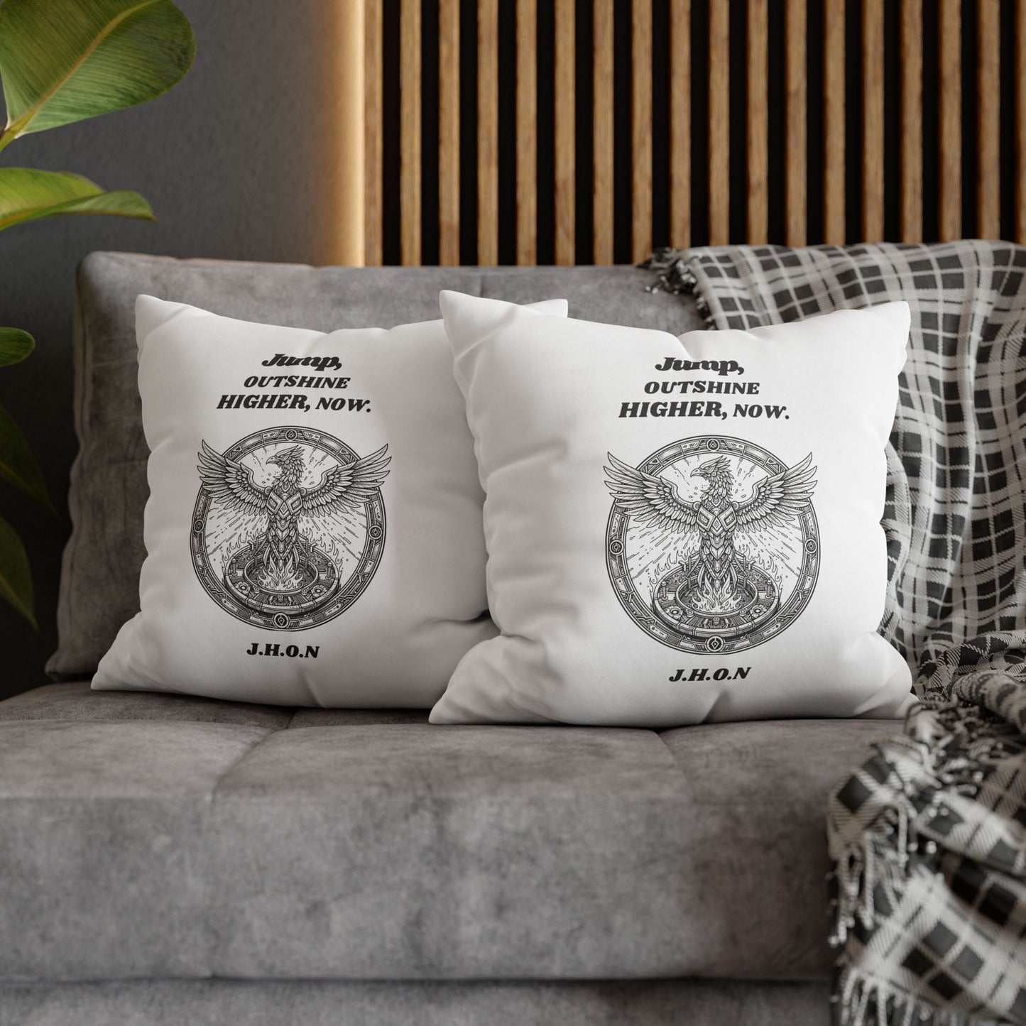 Personalized Initial Quote Circled Eagle — Custom Sayings on Square Poly Canvas Pillowcase