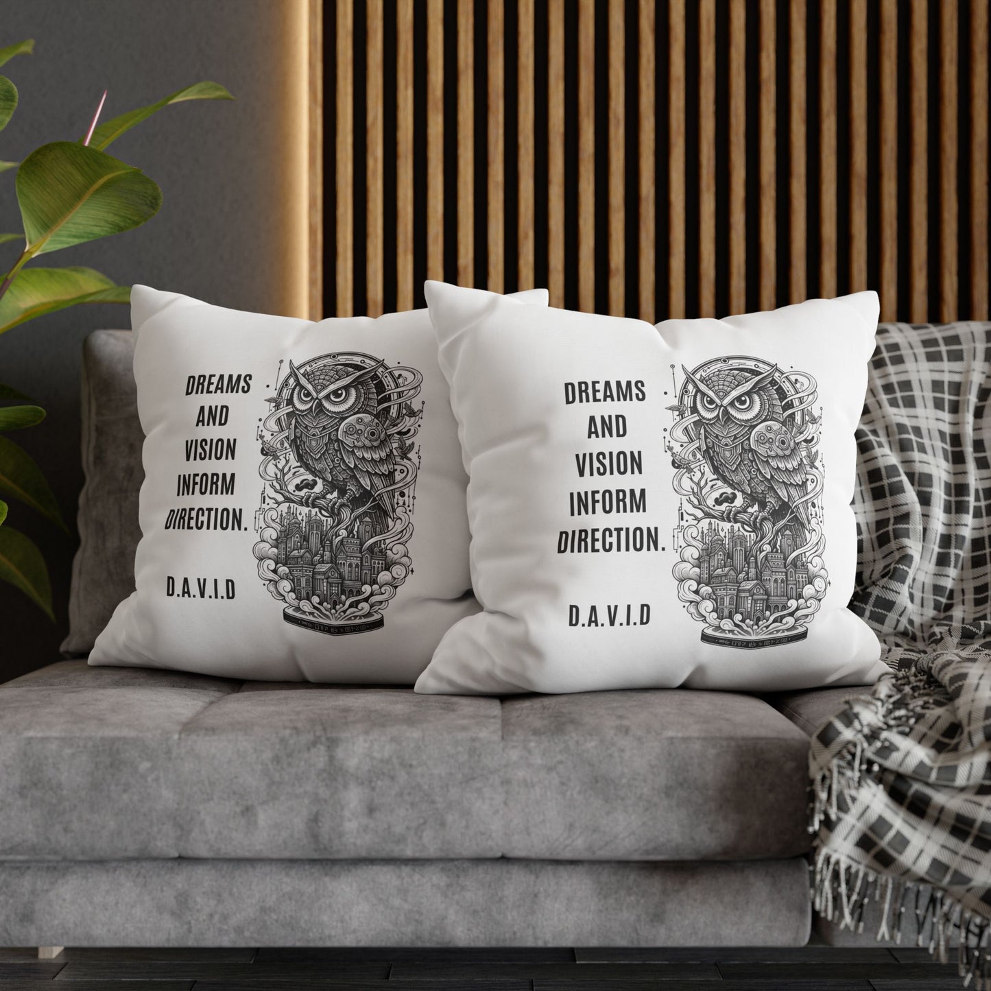 Personalized Initial Quote Owl Vision — Custom Sayings on Square Poly Canvas Pillowcase