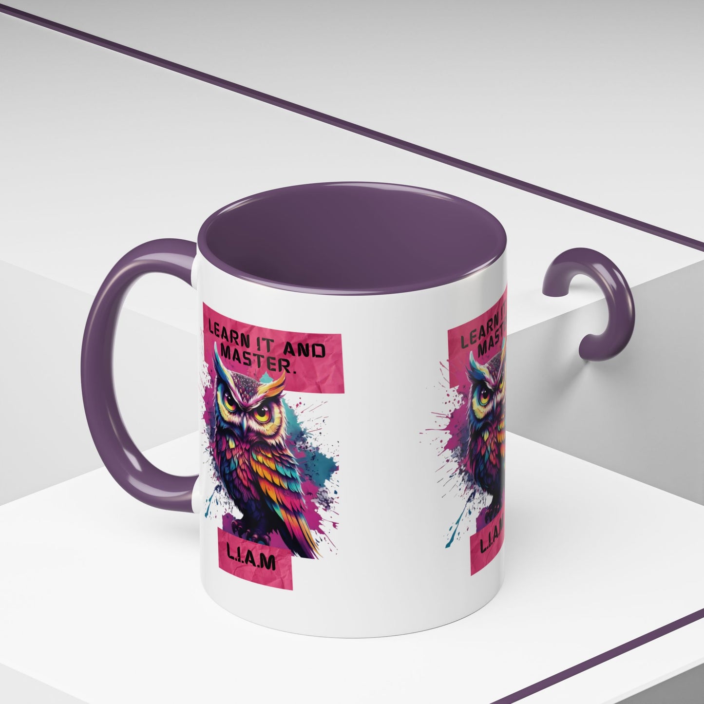 Personalized Initial Owl Accent Coffee Mug