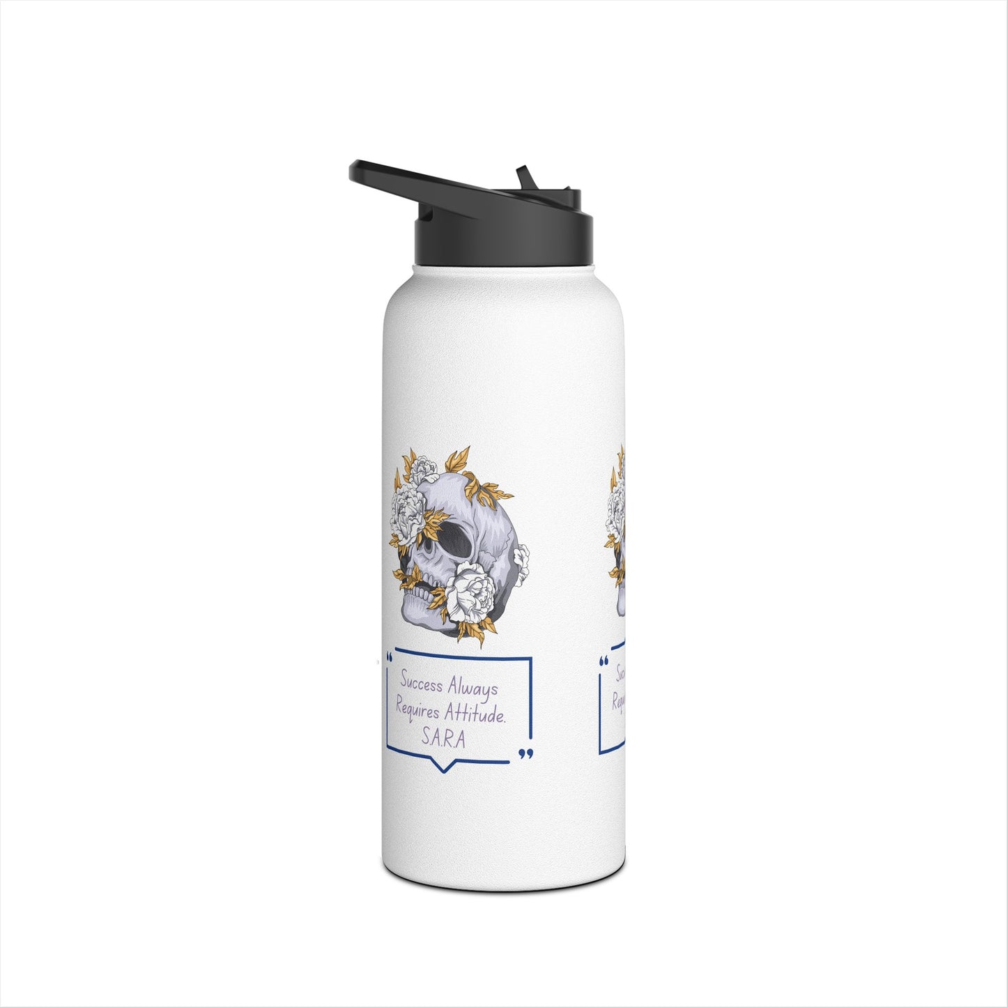Personalized Initial Quote Floral Skull Stainless Steel Water Bottle