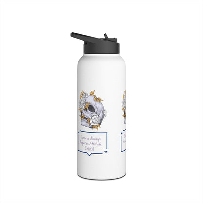Personalized Initial Quote Floral Skull Stainless Steel Water Bottle