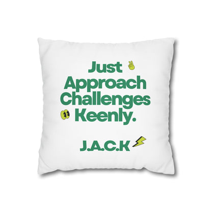 Customized monogrammed pillowcase with personalized quote. High-quality poly canvas square cushion cover, ideal for housewarming, wedding, or anniversary gifts with bespoke text.