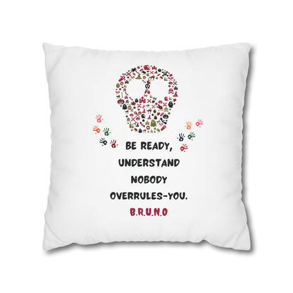 Personalized Initial Quote Floral Skull — Custom Sayings on Square Poly Canvas Pillowcase