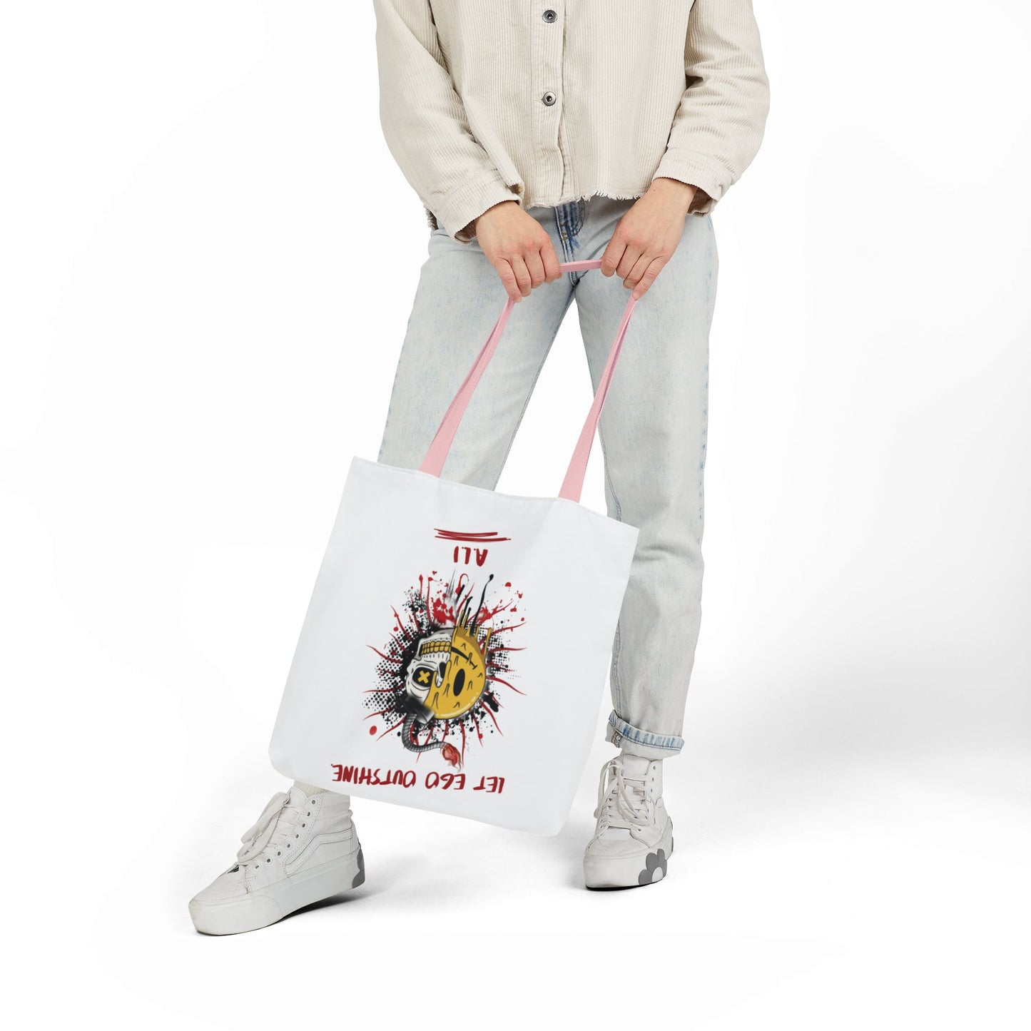 Personalized Initial Quote Split Smile Skull Canvas Tote Custom Name