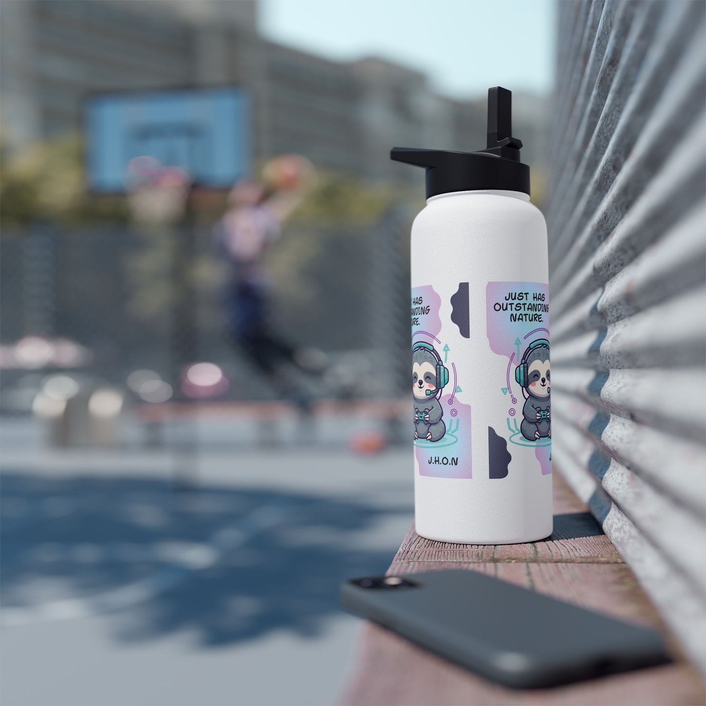 Personalized Initial Quote Sloth Gamer Stainless Steel Water Bottle