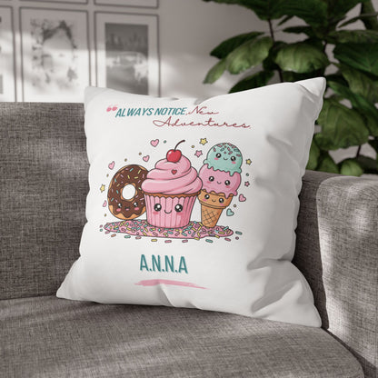 Personalized Initial Quote Sweet Treat — Custom Sayings on Square Poly Canvas Pillowcase
