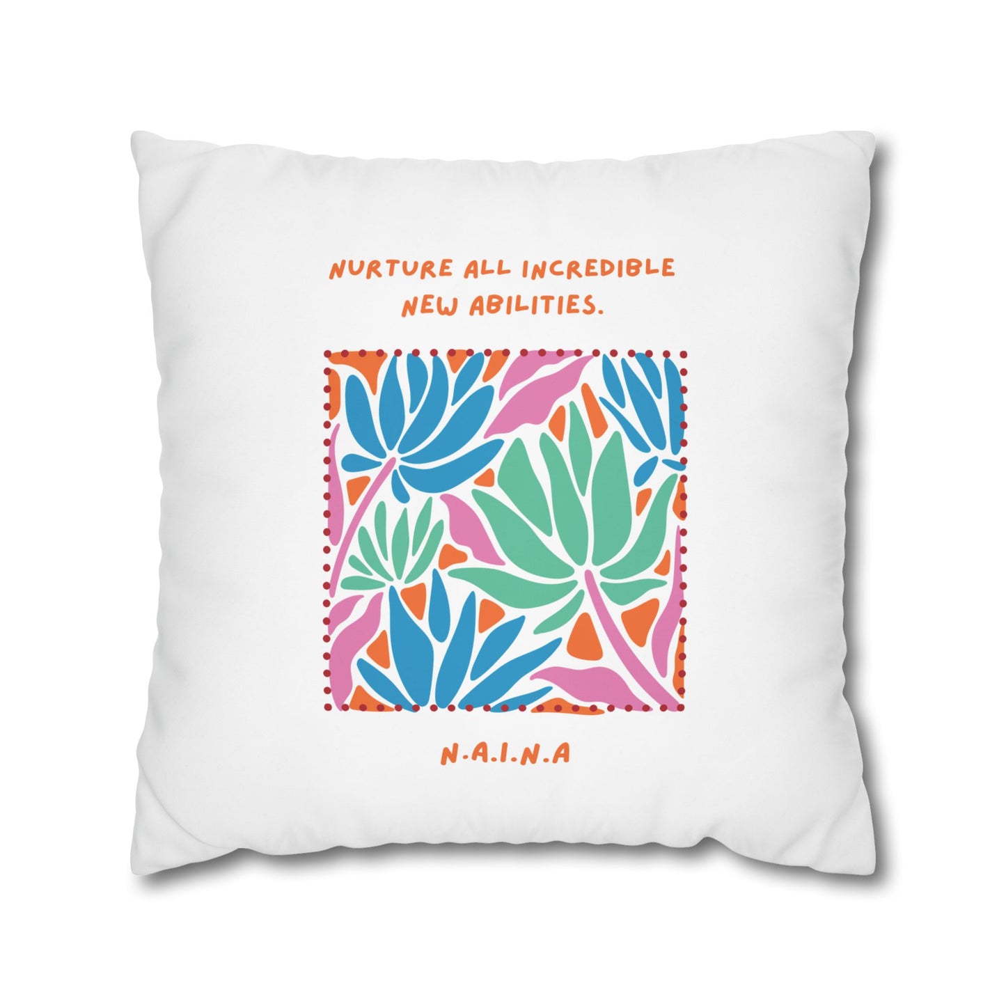 Personalized Initial Quote Floral Momentum — Custom Sayings on Square Poly Canvas Pillowcase