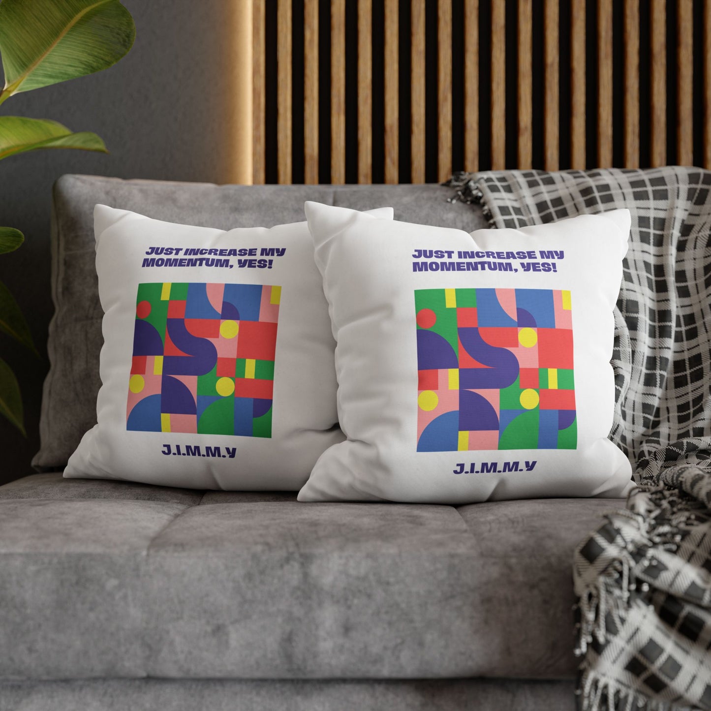 Personalized Initial Quote Colorful Momentum — Custom Sayings on Square Poly Canvas Pillowcase