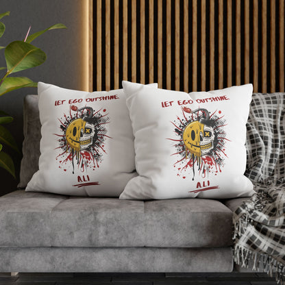 Personalized Initial Quote Smile Split Skull — Custom Sayings on Square Poly Canvas Pillowcase