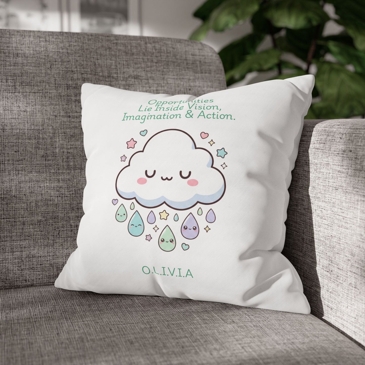 Personalized Initial Quote Cloud Dripping — Custom Sayings on Square Poly Canvas Pillowcase