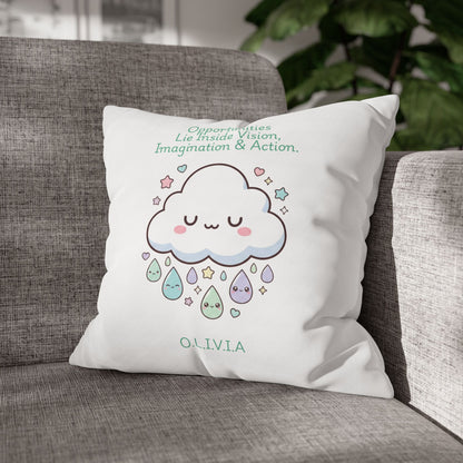Personalized Initial Quote Cloud Dripping — Custom Sayings on Square Poly Canvas Pillowcase