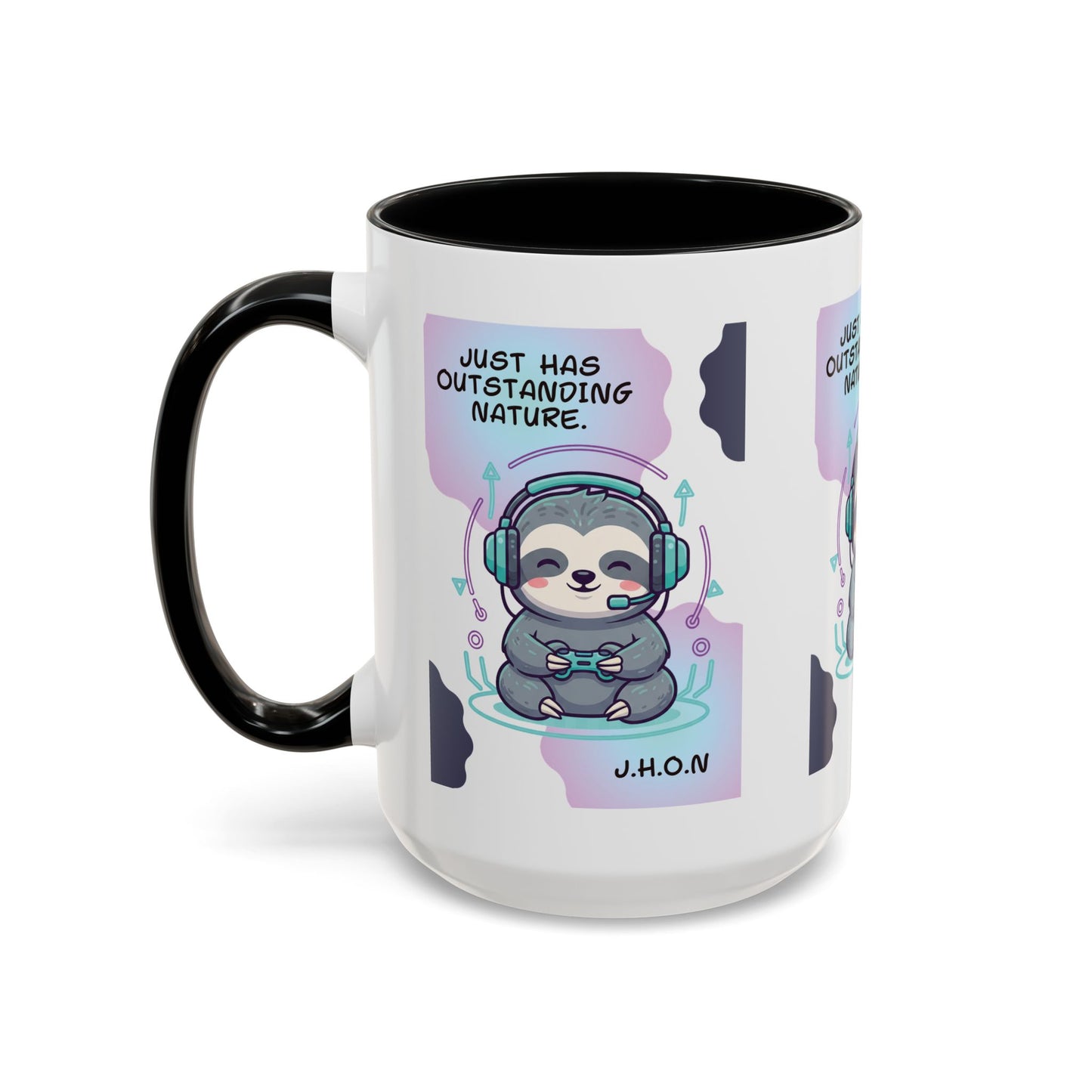 Personalized Initial Sloth Gamer Accent Coffee Mug