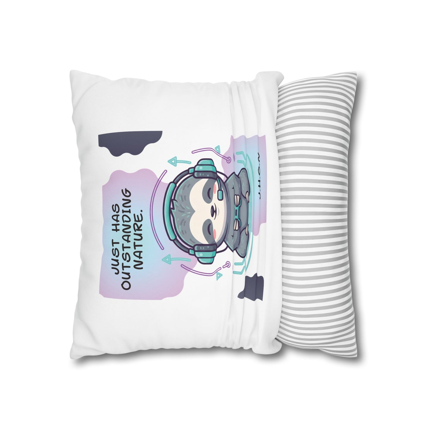 Personalized Initial Quote Sloth Gamer — Custom Sayings on Square Poly Canvas Pillowcase