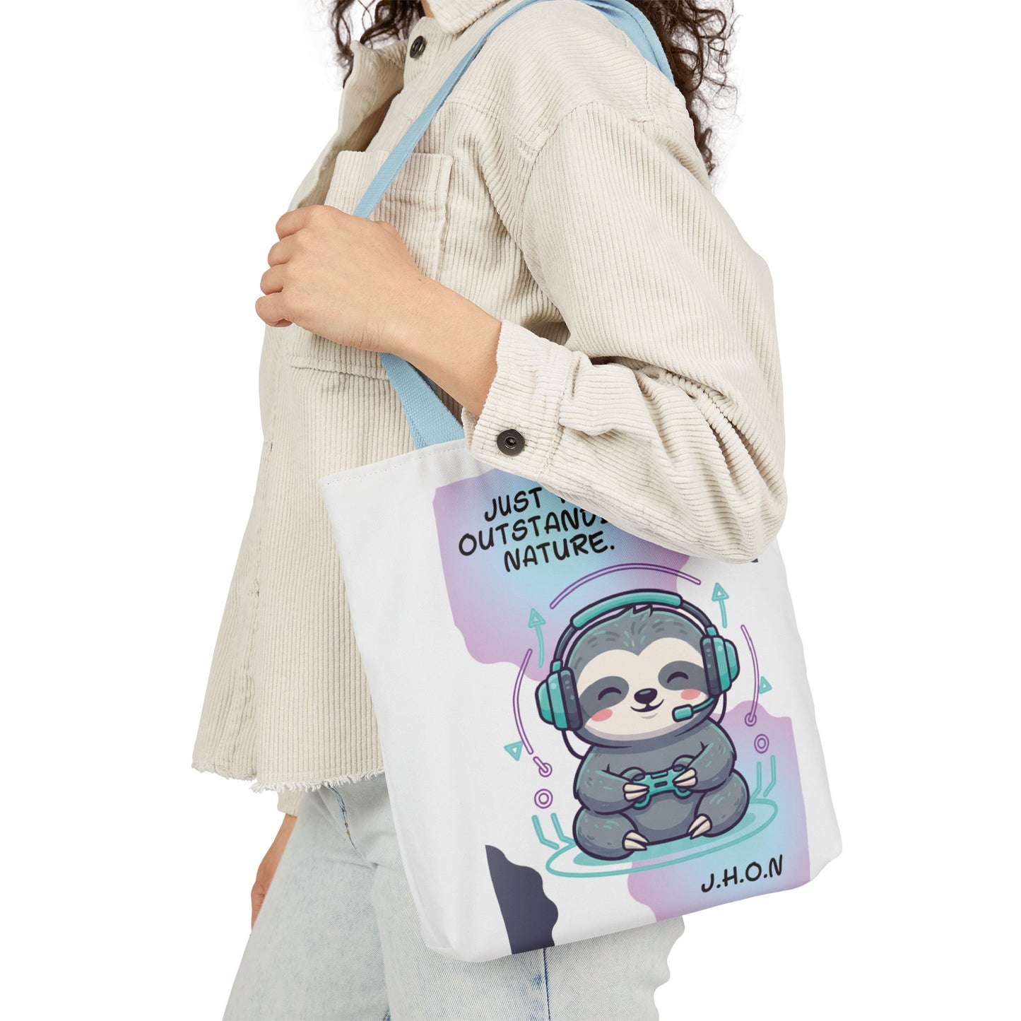 Personalized Initial Quote Sloth Gamer Canvas Tote Custom Name