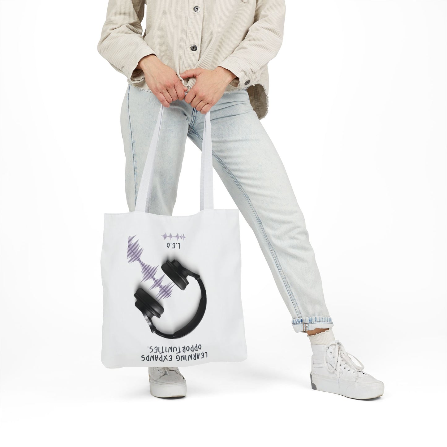 Personalized Initial Quote Headphones Canvas Tote Custom Name