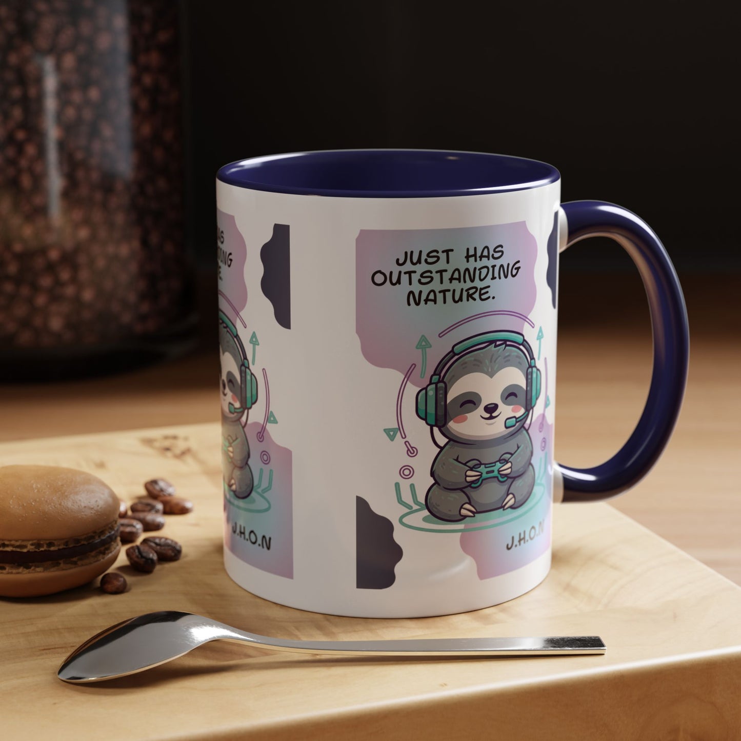 Personalized Initial Sloth Gamer Accent Coffee Mug