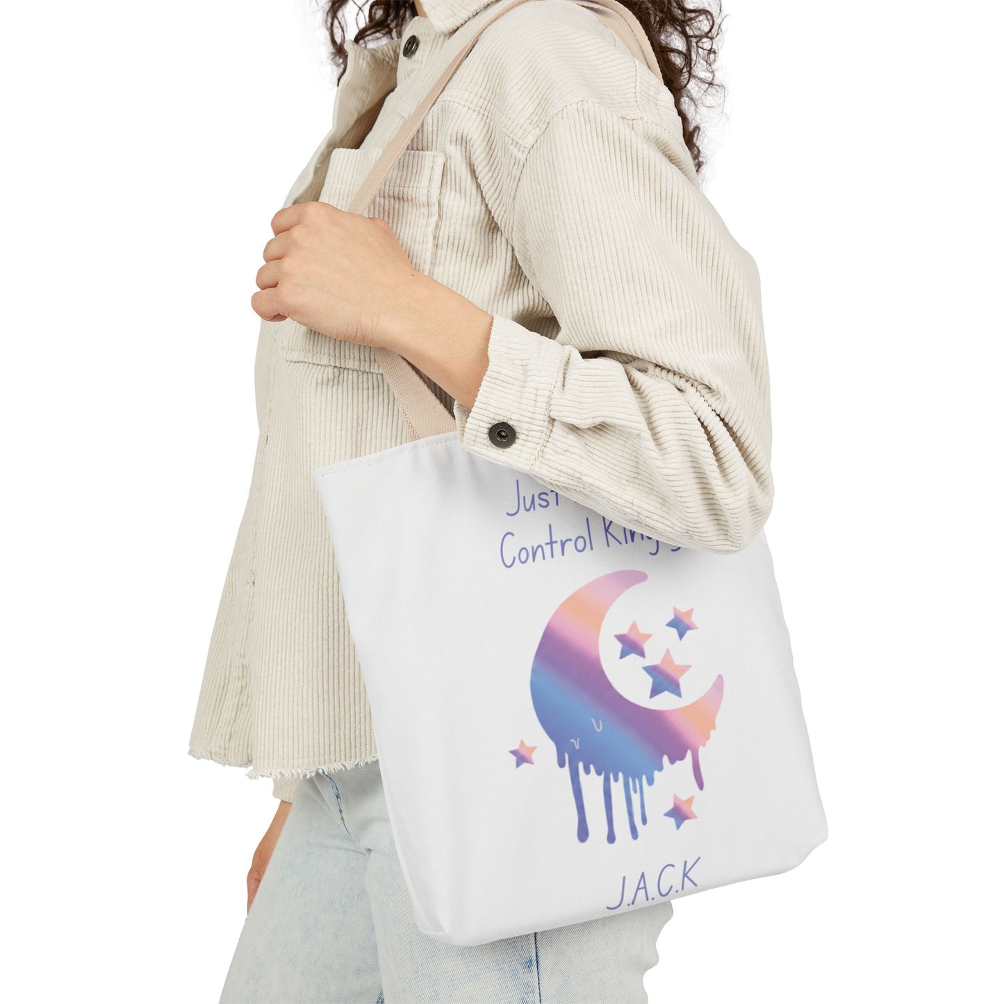 Personalized Initial Quote Moon Dripping Canvas Tote Custom Name