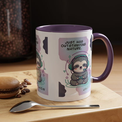 Personalized Initial Sloth Gamer Accent Coffee Mug