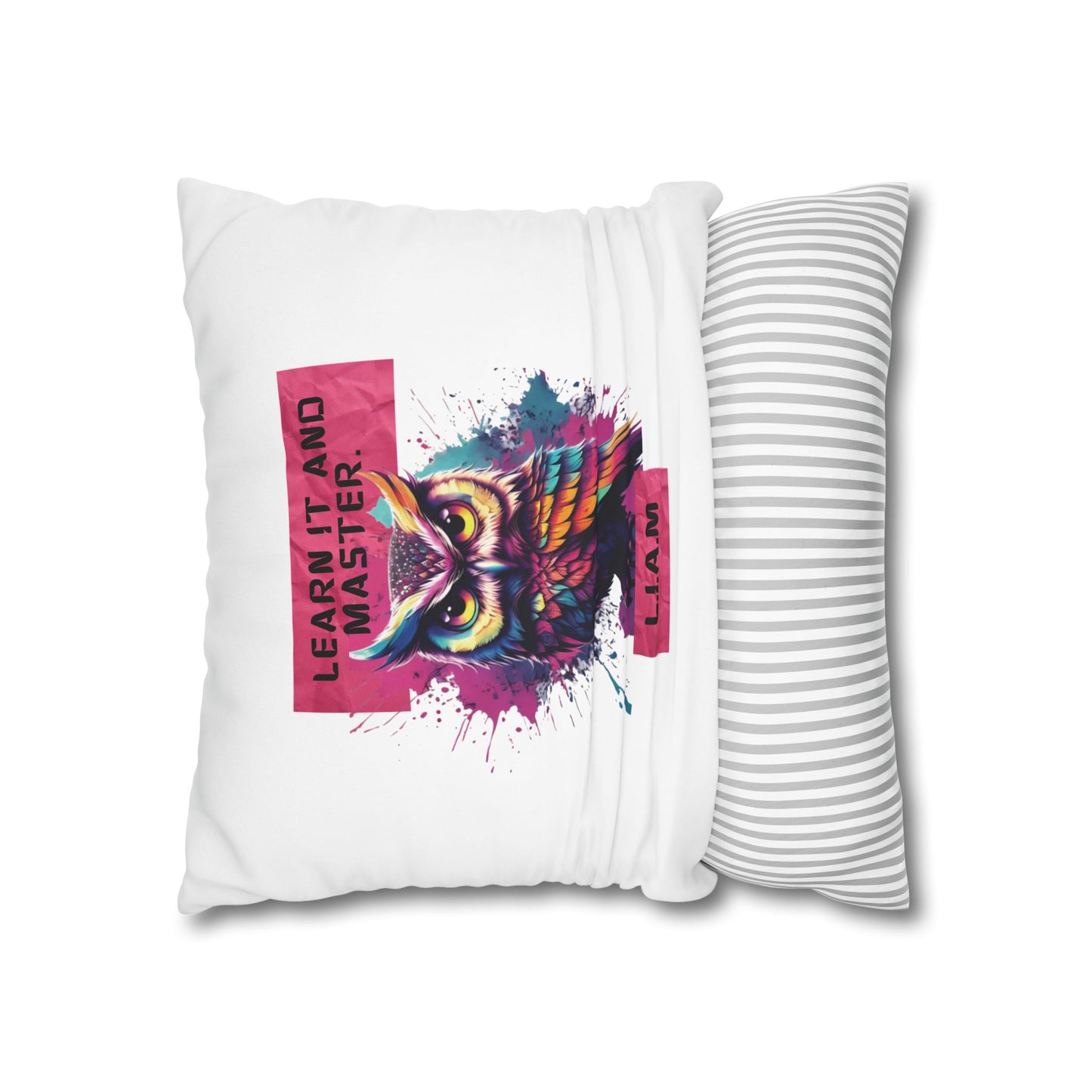 Personalized Initial Quote Owl — Custom Sayings on Square Poly Canvas Pillowcase