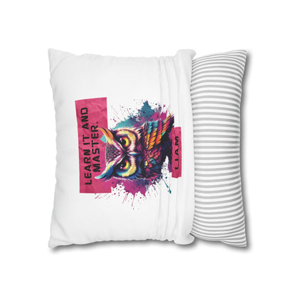 Personalized Initial Quote Owl — Custom Sayings on Square Poly Canvas Pillowcase