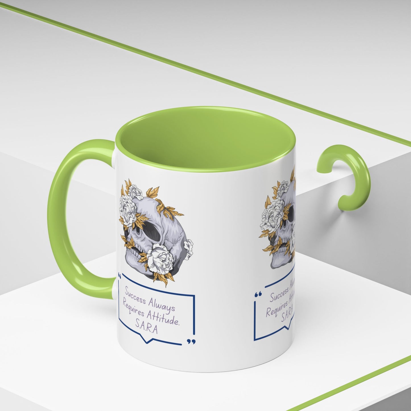 Personalized Initial Floral Skull Accent Coffee Mug