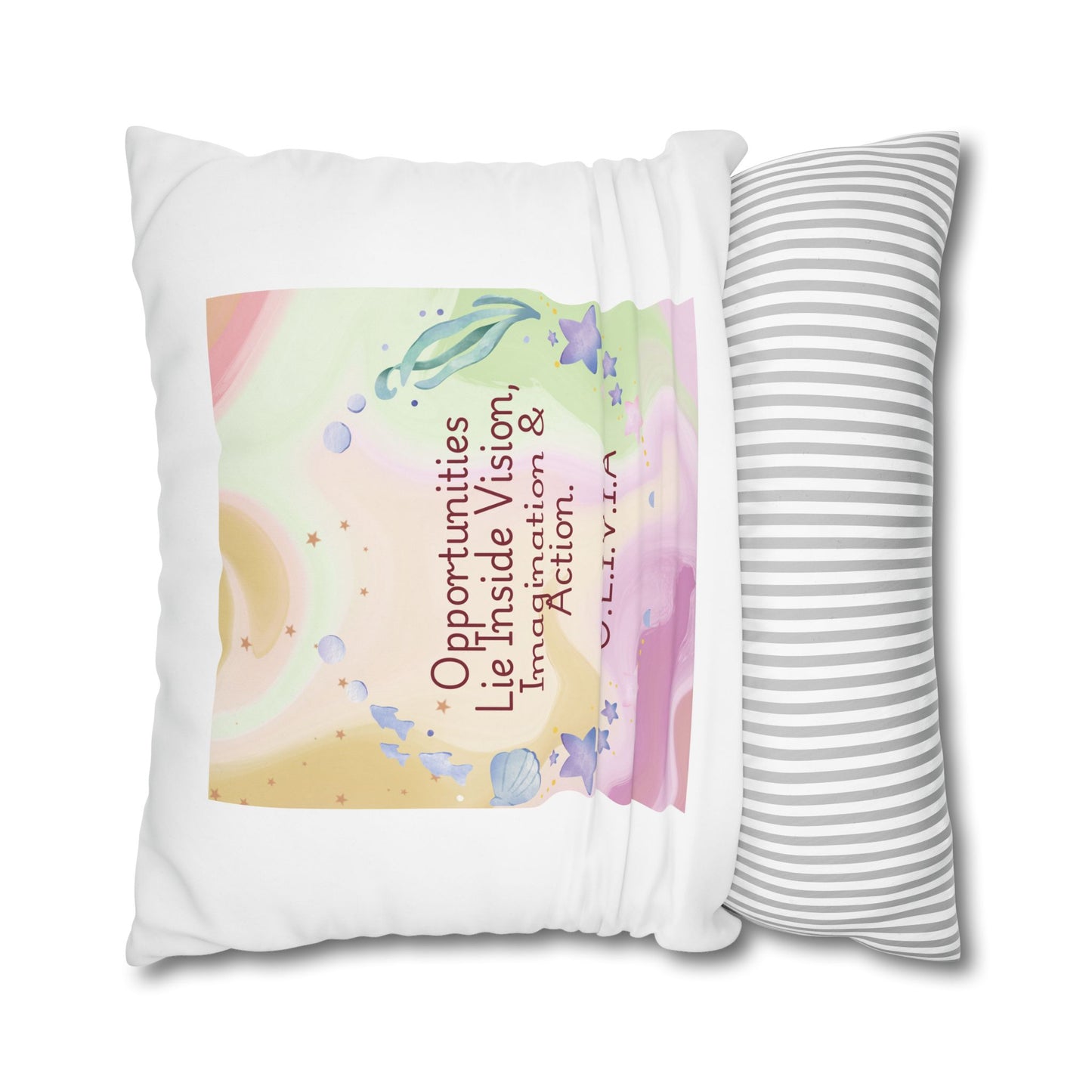 Personalized Initial Quote Ocean Theme — Custom Sayings on Square Poly Canvas Pillowcase