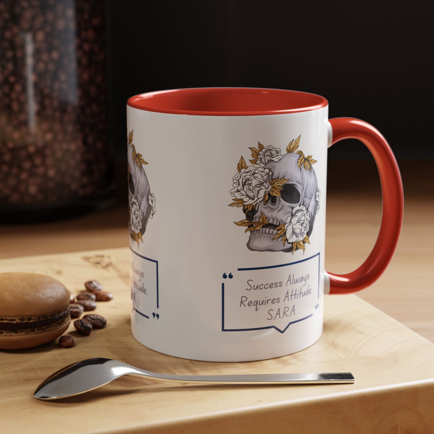 Personalized Initial Floral Skull Accent Coffee Mug