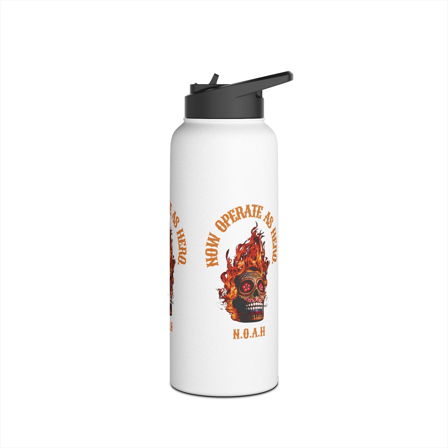 Personalized Initial Quote Fire Skull Stainless Steel Water Bottle