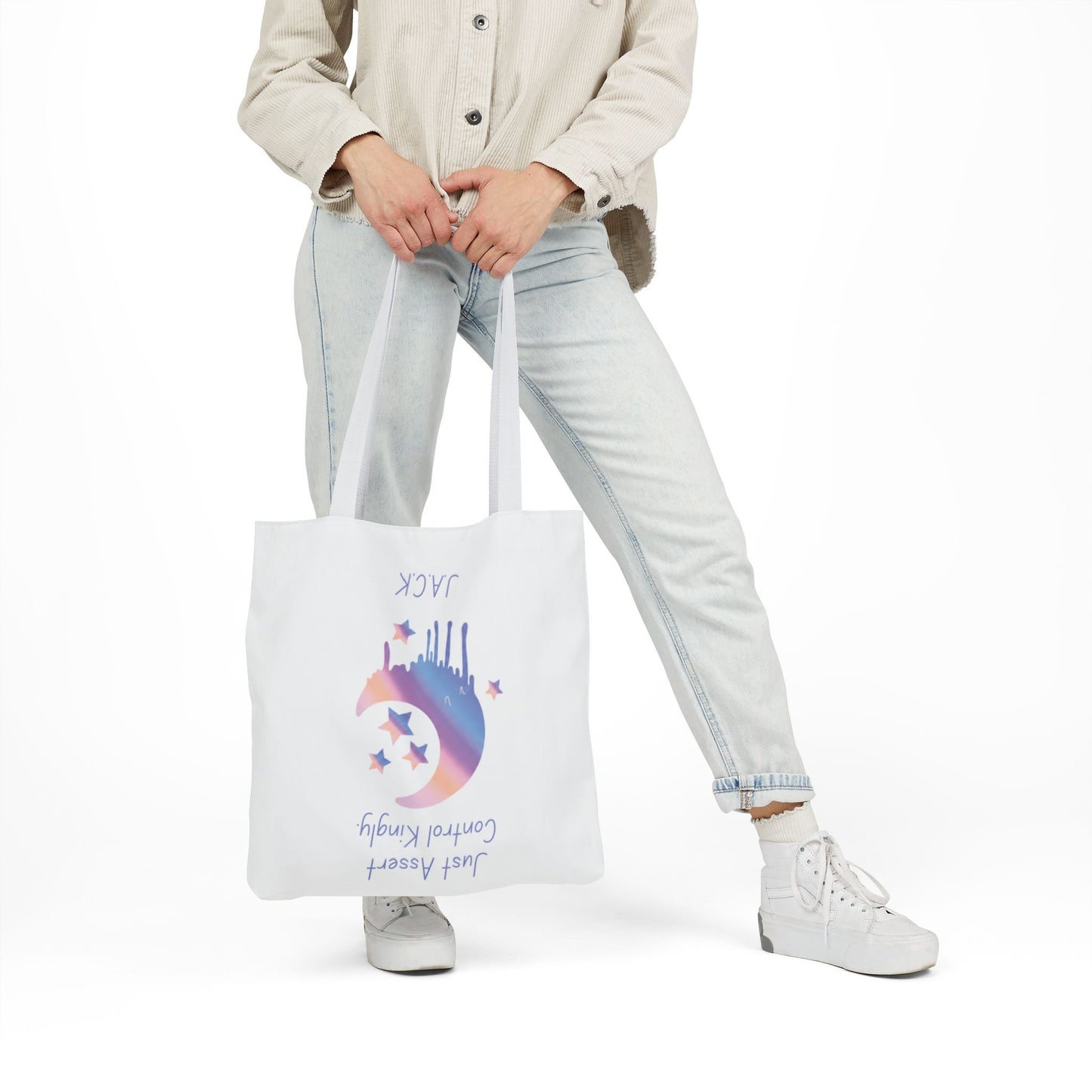 Personalized Initial Quote Moon Dripping Canvas Tote Custom Name