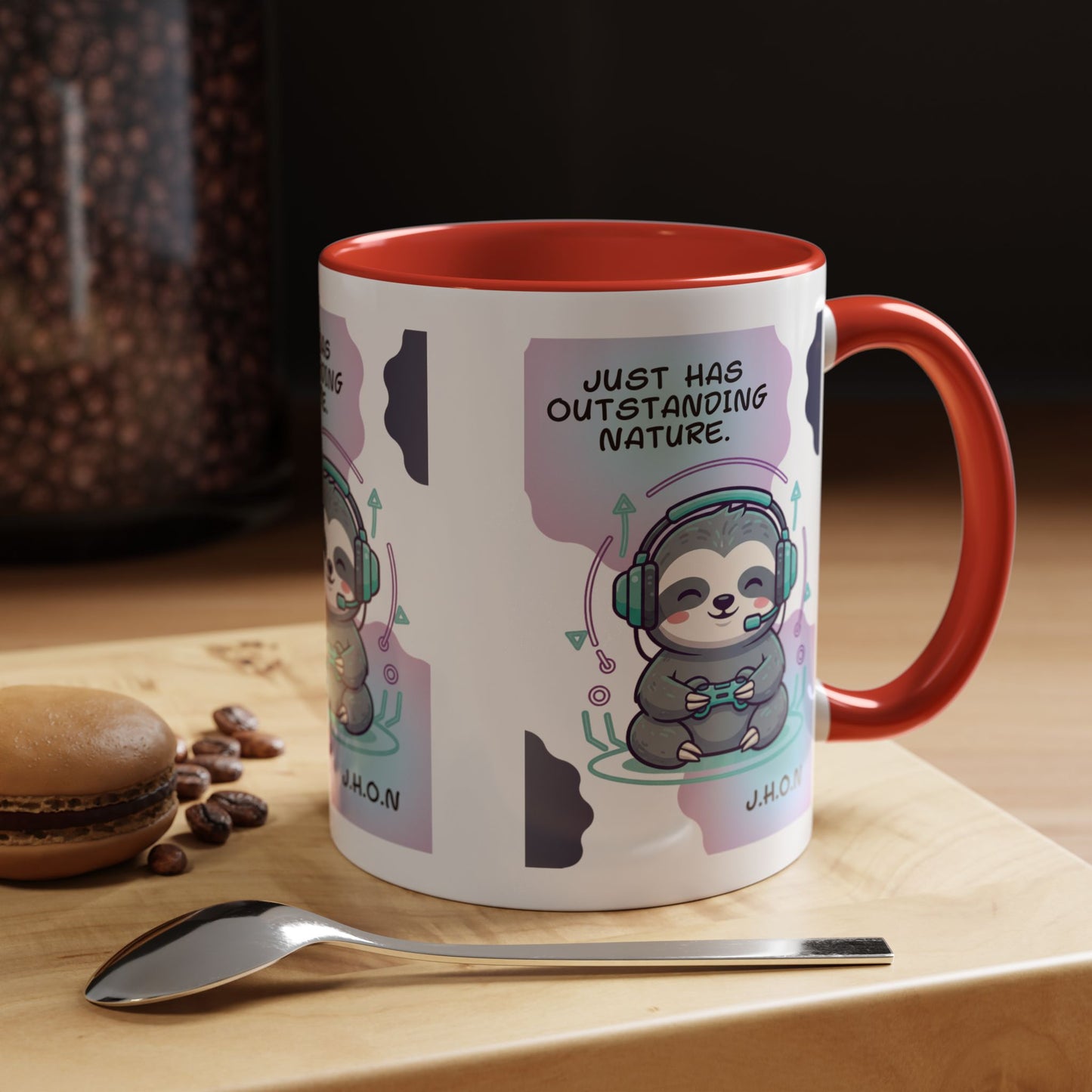 Personalized Initial Sloth Gamer Accent Coffee Mug