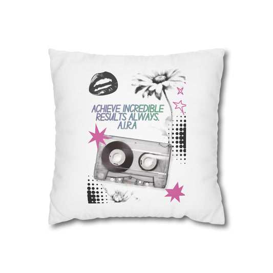 Customized monogrammed pillowcase with personalized quote. High-quality poly canvas square cushion cover, ideal for housewarming, wedding, or anniversary gifts with bespoke text.